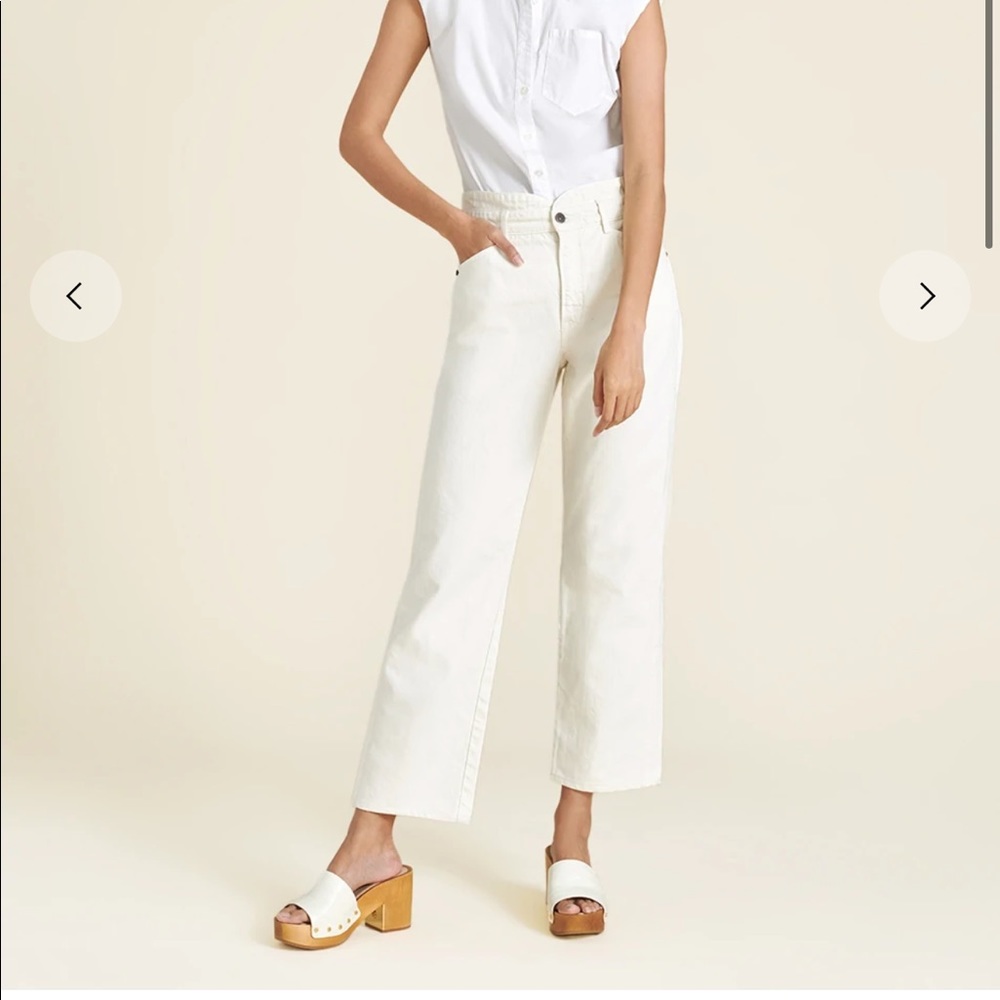 Veronica Beard Blake Straight-Leg Jean Notch-Waist Ecru